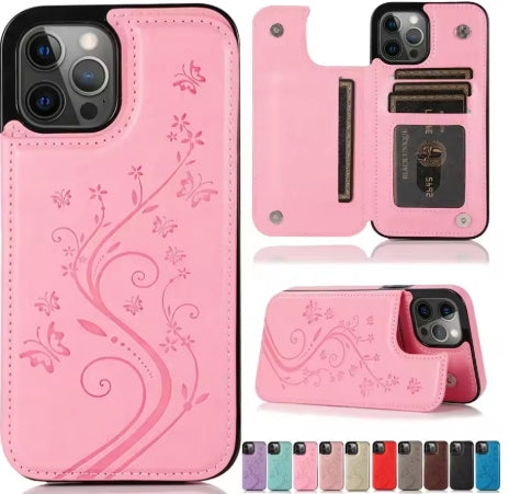 Butterfly Embossing Phone Case With Wallet/Stand